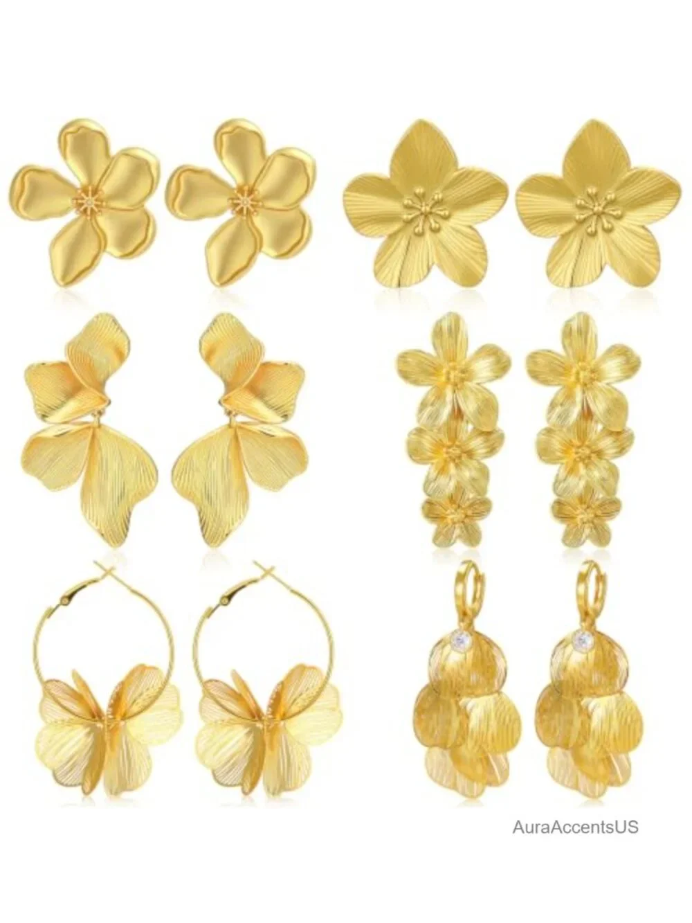 6 Pairs Gold Statement Earrings Set for Women Chunky Geometric Hoop Floral Knot